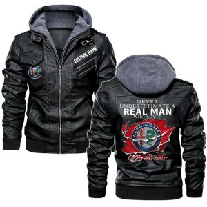Never Underestimate A Real Man Who Loves Alfa Romeo Leather Jacket, Warm Jacket, Winter Outer Wear