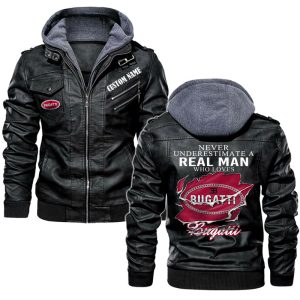 Never Underestimate A Real Man Who Loves Bugatti Leather Jacket, Warm Jacket, Winter Outer Wear
