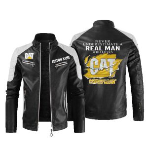 Never Underestimate A Real Man Who Loves Caterpillar Inc Leather Jacket, Warm Jacket, Winter Outer Wear