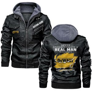 Never Underestimate A Real Man Who Loves DeWalt Leather Jacket, Warm Jacket, Winter Outer Wear