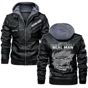 Never Underestimate A Real Man Who Loves Freightliner Group Leather Jacket, Warm Jacket, Winter Outer Wear