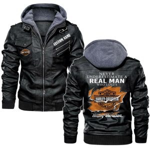 Never Underestimate A Real Man Who Loves Harley Davidson Leather Jacket, Warm Jacket, Winter Outer Wear