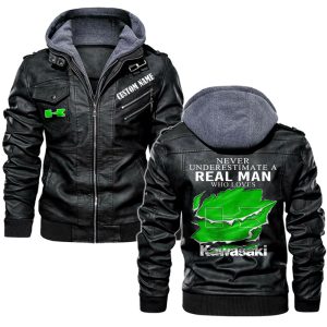 Never Underestimate A Real Man Who Loves Kawasaki Leather Jacket, Warm Jacket, Winter Outer Wear
