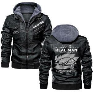 Never Underestimate A Real Man Who Loves Oldsmobile Leather Jacket, Warm Jacket, Winter Outer Wear