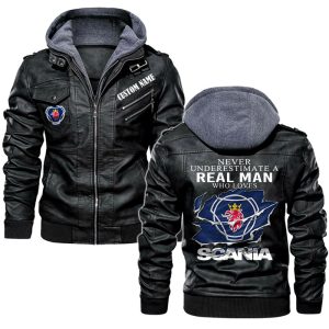 Never Underestimate A Real Man Who Loves Scania Leather Jacket, Warm Jacket, Winter Outer Wear