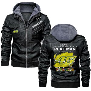 Never Underestimate A Real Man Who Loves Valentino Rossi 46 Leather Jacket, Warm Jacket, Winter Outer Wear