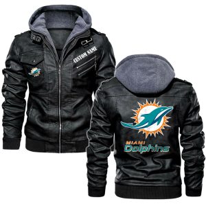 Miami Dolphins Custom Name Leather Jacket, Warm Jacket, Winter Outer Wear