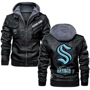 Seattle Kraken Custom Name Leather Jacket, Warm Jacket, Winter Outer Wear