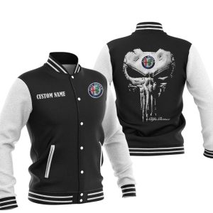 Custom Name Punisher Skull Alfa Romeo Varsity Jacket, Baseball Jacket, Warm Jacket, Winter Outer Wear