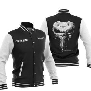Custom Name Punisher Skull Aston Martin Varsity Jacket, Baseball Jacket, Warm Jacket, Winter Outer Wear
