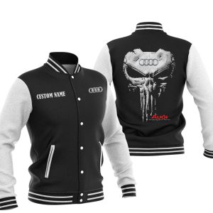 Custom Name Punisher Skull Audi-logo Varsity Jacket, Baseball Jacket, Warm Jacket, Winter Outer Wear