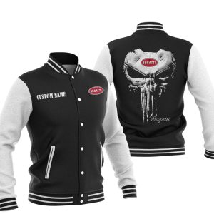 Custom Name Punisher Skull Bugatti Varsity Jacket, Baseball Jacket, Warm Jacket, Winter Outer Wear