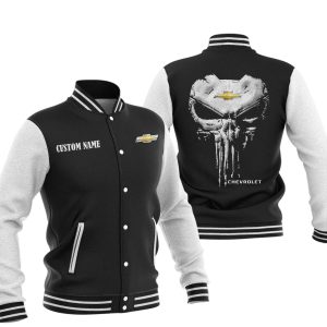 Custom Name Punisher Skull Chevrolet Varsity Jacket, Baseball Jacket, Warm Jacket, Winter Outer Wear