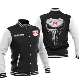 Custom Name Punisher Skull Dodge Challenger Varsity Jacket, Baseball Jacket, Warm Jacket, Winter Outer Wear