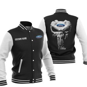 Custom Name Punisher Skull Ford Motor Company Varsity Jacket, Baseball Jacket, Warm Jacket, Winter Outer Wear
