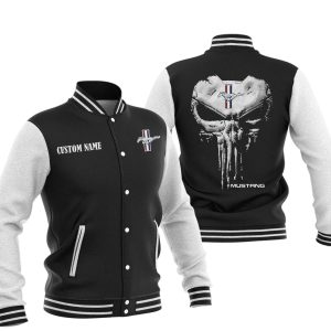 Custom Name Punisher Skull Ford Mustang Varsity Jacket, Baseball Jacket, Warm Jacket, Winter Outer Wear