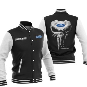 Custom Name Punisher Skull Ford Racing Varsity Jacket, Baseball Jacket, Warm Jacket, Winter Outer Wear
