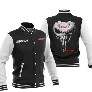 Custom Name Punisher Skull Hitachi Varsity Jacket, Baseball Jacket, Warm Jacket, Winter Outer Wear