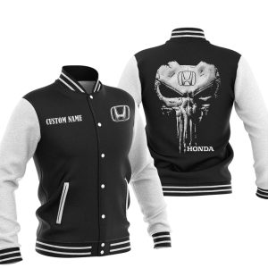 Custom Name Punisher Skull Honda Varsity Jacket, Baseball Jacket, Warm Jacket, Winter Outer Wear