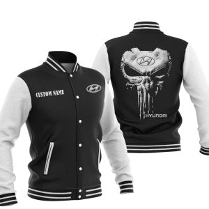 Custom Name Punisher Skull Hyundai Varsity Jacket, Baseball Jacket, Warm Jacket, Winter Outer Wear