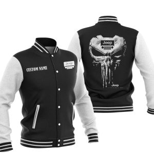 Custom Name Punisher Skull Jeep Varsity Jacket, Baseball Jacket, Warm Jacket, Winter Outer Wear