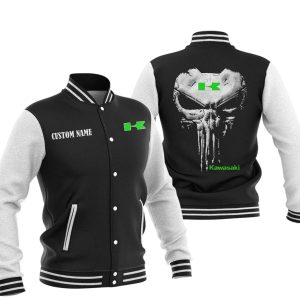 Custom Name Punisher Skull Kawasaki Varsity Jacket, Baseball Jacket, Warm Jacket, Winter Outer Wear