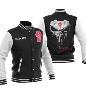 Custom Name Punisher Skull Kenworth Varsity Jacket, Baseball Jacket, Warm Jacket, Winter Outer Wear