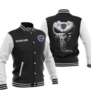Custom Name Punisher Skull Lancia Varsity Jacket, Baseball Jacket, Warm Jacket, Winter Outer Wear