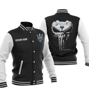 Custom Name Punisher Skull Maserati Varsity Jacket, Baseball Jacket, Warm Jacket, Winter Outer Wear