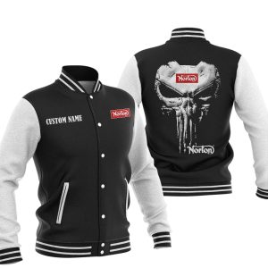 Custom Name Punisher Skull Norton Motorcycle Company Varsity Jacket, Baseball Jacket, Warm Jacket, Winter Outer Wear