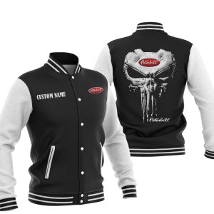 Custom Name Punisher Skull Peterbilt Varsity Jacket, Baseball Jacket, Warm Jacket, Winter Outer Wear