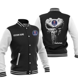 Custom Name Punisher Skull SAAB Varsity Jacket, Baseball Jacket, Warm Jacket, Winter Outer Wear