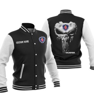 Custom Name Punisher Skull Scania Varsity Jacket, Baseball Jacket, Warm Jacket, Winter Outer Wear