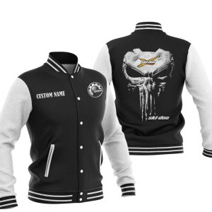 Custom Name Punisher Skull Ski Doo Varsity Jacket, Baseball Jacket, Warm Jacket, Winter Outer Wear