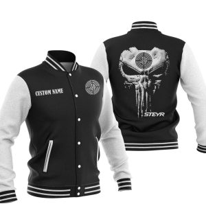 Custom Name Punisher Skull Steyr Tractor Varsity Jacket, Baseball Jacket, Warm Jacket, Winter Outer Wear