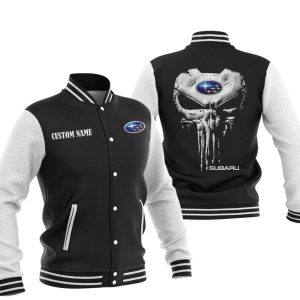 Custom Name Punisher Skull Subaru Varsity Jacket, Baseball Jacket, Warm Jacket, Winter Outer Wear