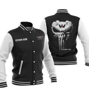 Custom Name Punisher Skull Wester Star Varsity Jacket, Baseball Jacket, Warm Jacket, Winter Outer Wear