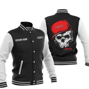 Custom Name Skull Design Audi-logo Varsity Jacket, Baseball Jacket, Warm Jacket, Winter Outer Wear
