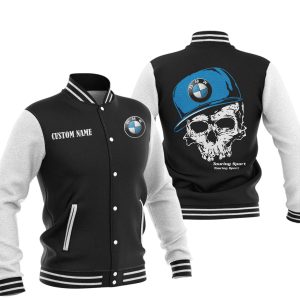 Custom Name Skull Design BMW Varsity Jacket, Baseball Jacket, Warm Jacket, Winter Outer Wear