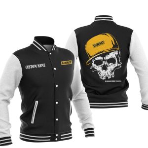 Custom Name Skull Design DeWalt Varsity Jacket, Baseball Jacket, Warm Jacket, Winter Outer Wear