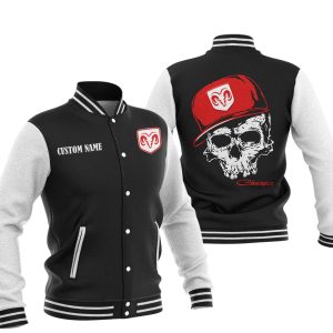 Custom Name Skull Design Dodge Charger Varsity Jacket, Baseball Jacket, Warm Jacket, Winter Outer Wear
