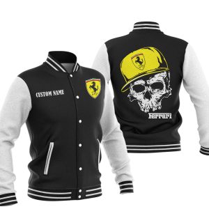 Custom Name Skull Design Ferrari Varsity Jacket, Baseball Jacket, Warm Jacket, Winter Outer Wear