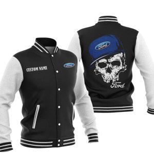 Custom Name Skull Design Ford Motor Company Varsity Jacket, Baseball Jacket, Warm Jacket, Winter Outer Wear