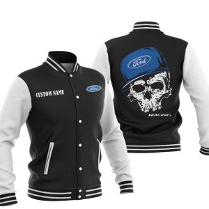 Custom Name Skull Design Ford Racing Varsity Jacket, Baseball Jacket, Warm Jacket, Winter Outer Wear