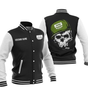 Custom Name Skull Design Jeep Varsity Jacket, Baseball Jacket, Warm Jacket, Winter Outer Wear