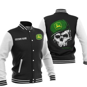 Custom Name Skull Design John Deere Varsity Jacket, Baseball Jacket, Warm Jacket, Winter Outer Wear