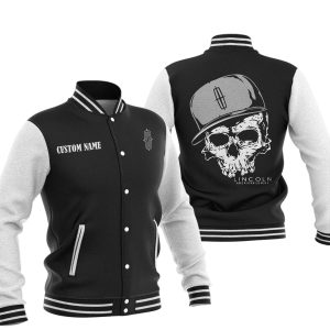 Custom Name Skull Design Lincoln Varsity Jacket, Baseball Jacket, Warm Jacket, Winter Outer Wear