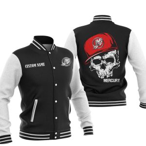 Custom Name Skull Design Mercury Marine Varsity Jacket, Baseball Jacket, Warm Jacket, Winter Outer Wear