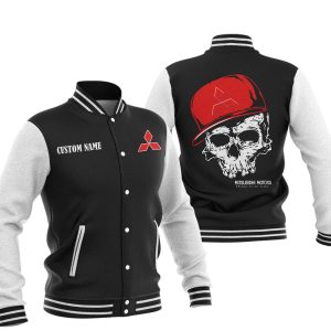 Custom Name Skull Design Mitsubishi Varsity Jacket, Baseball Jacket, Warm Jacket, Winter Outer Wear