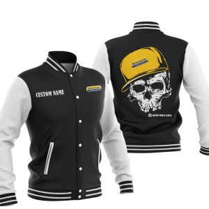 Custom Name Skull Design New Holland Agriculture Varsity Jacket, Baseball Jacket, Warm Jacket, Winter Outer Wear